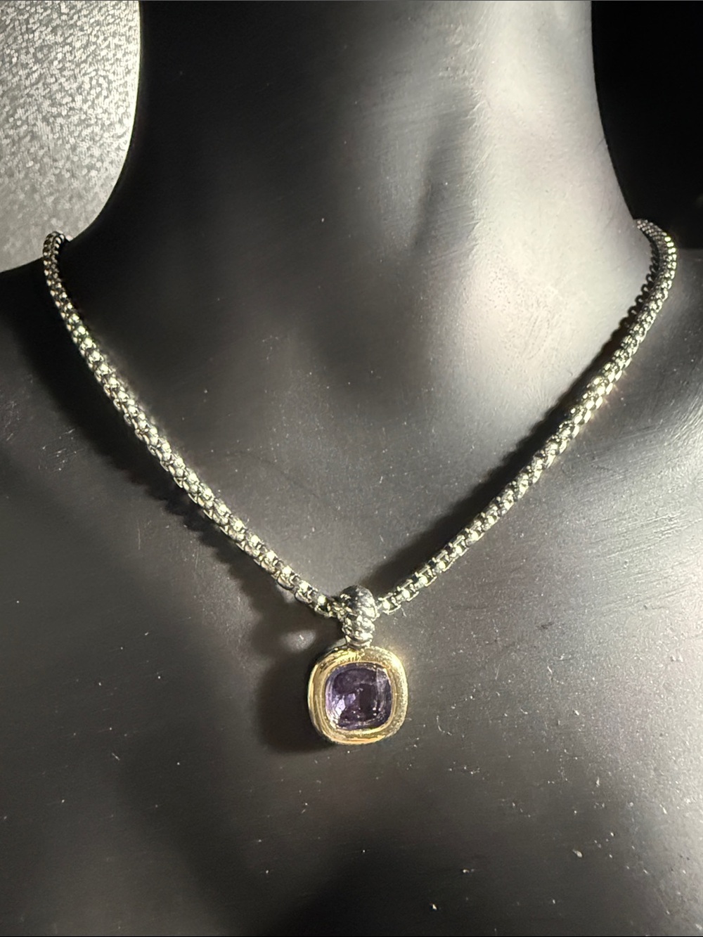 Silver Necklace with Purple Gemstone Pendant